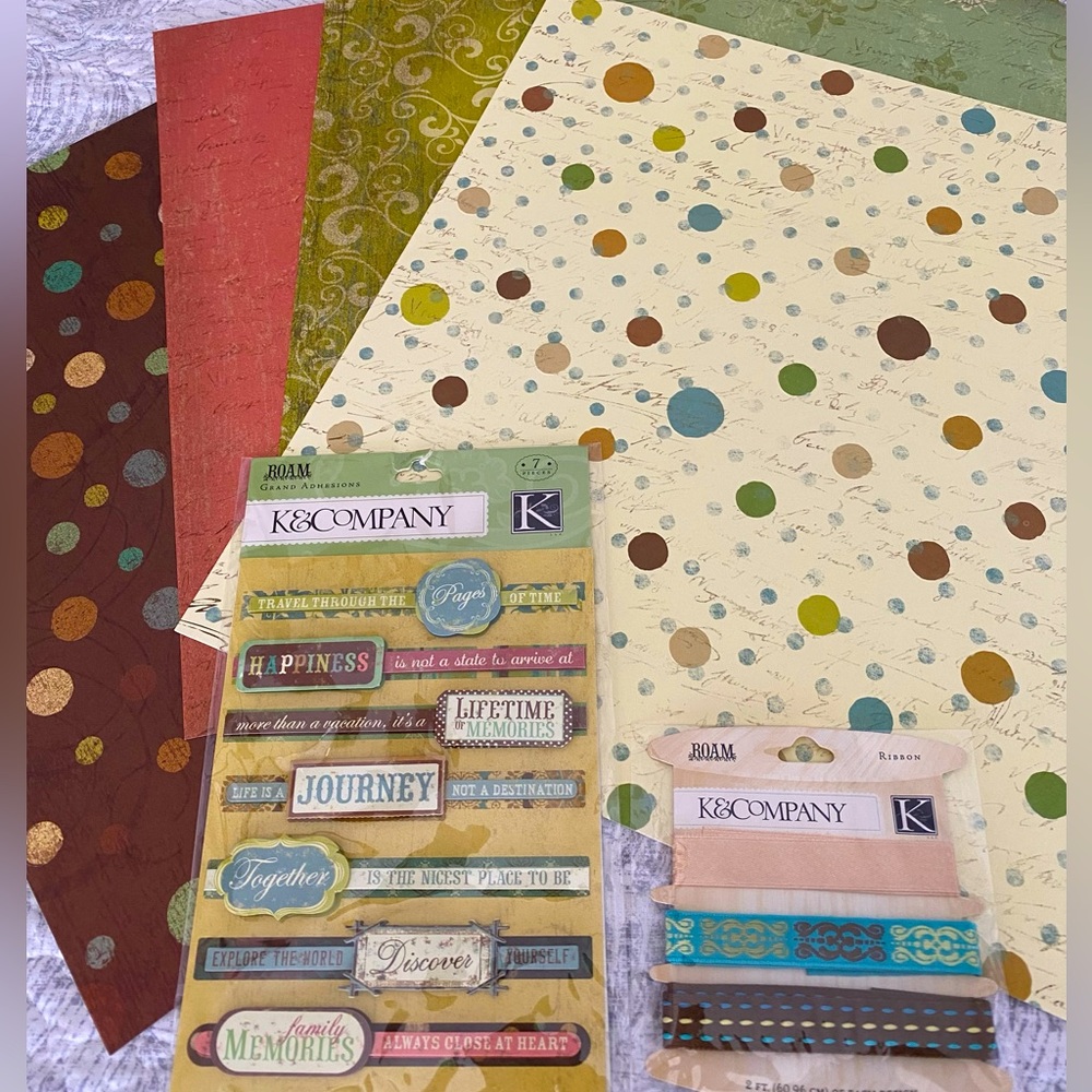 🌾 K&COMPANY “ROAM” STICKERS & SCRAPBOOK PAPER BUNDLE. RETIRED DESIGN.